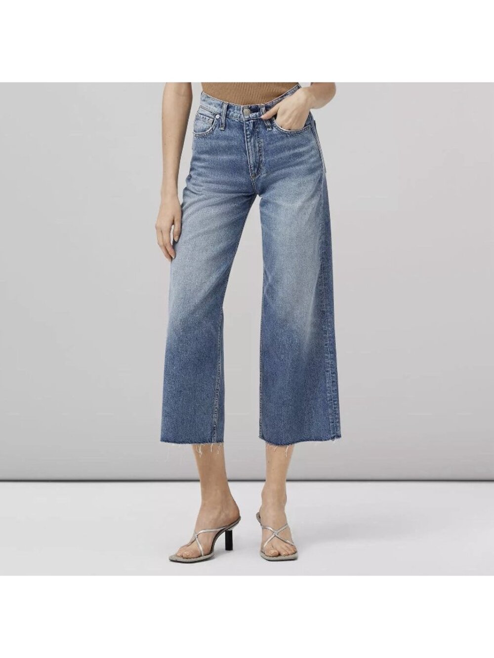 Rag & Bone Andi High-Rise Ankle Wide Leg Jeans Raw Hem Quinn Blue Women’s Sz 26